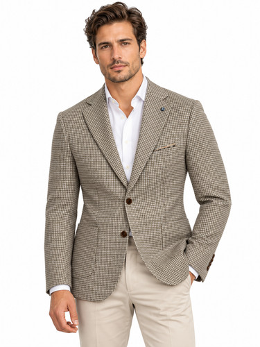 Beige houndstooth linen blazer - beige,