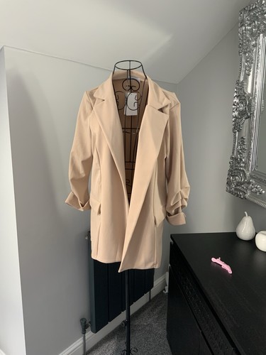 Stone ruched sleeve blazer - stone,